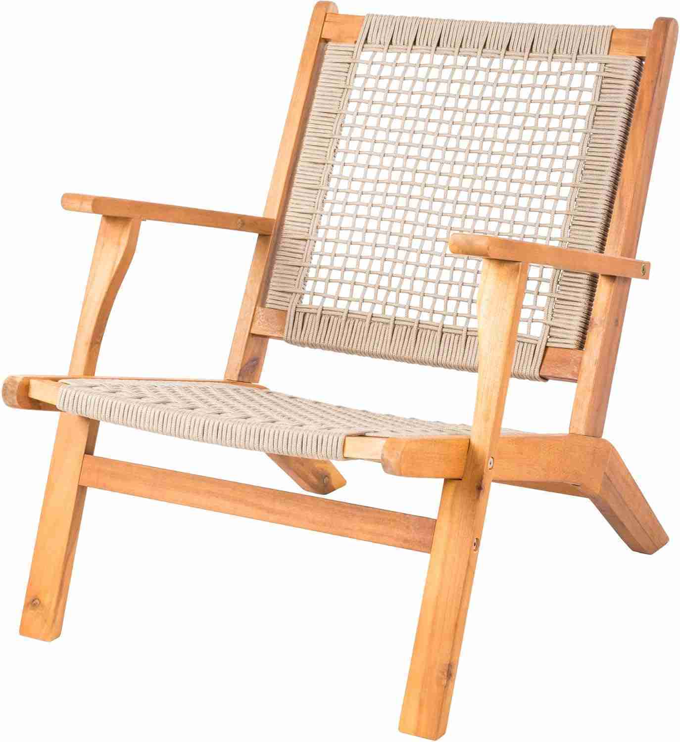 Patio Sense 62773 Vega Natural Stain Outdoor Chair Acacia Wood Construction Hand Woven Seat Mid Century Design Comfortable Reclining Armchair Patio Lawn Garden Backyard Deck – Ecru Cording : Patio, Lawn & Garden | Rental