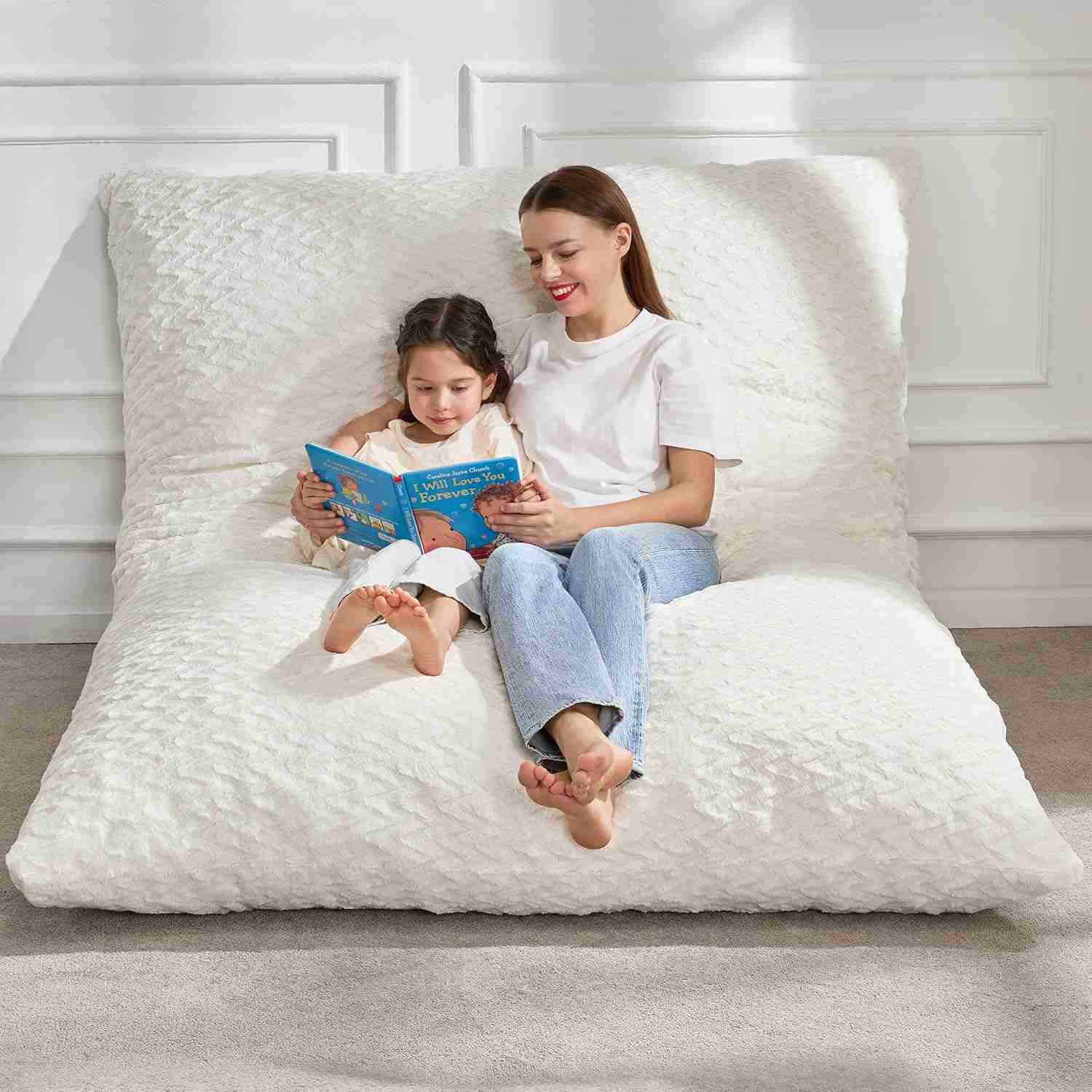 Hobestluk 3 in 1 Bean Bag Chair Giant Bean Bag Chairs for Adults with Chevron Plush Fur Cover Convertible Bean Bag Floor Cushion with Machine Washable Cover for Living Room (Chevron Plush White) : Home & Kitchen | Rental