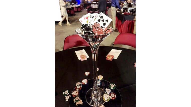 Package – Martini Glass Casino Centerpiece w/Dice & Chips | Rental