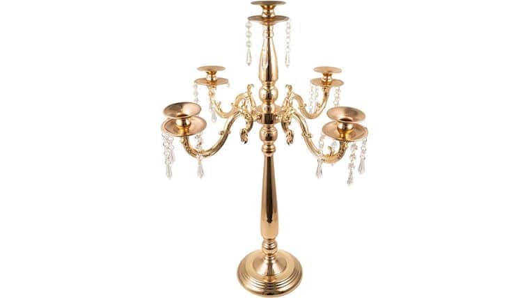 5 Arm Candelabra Candle Holder, 28 Inches Tall Gold Candelabra Centerpiece for Dining Table, Wedding, Party Dinner Formal Events Decor Candlestick | Rental