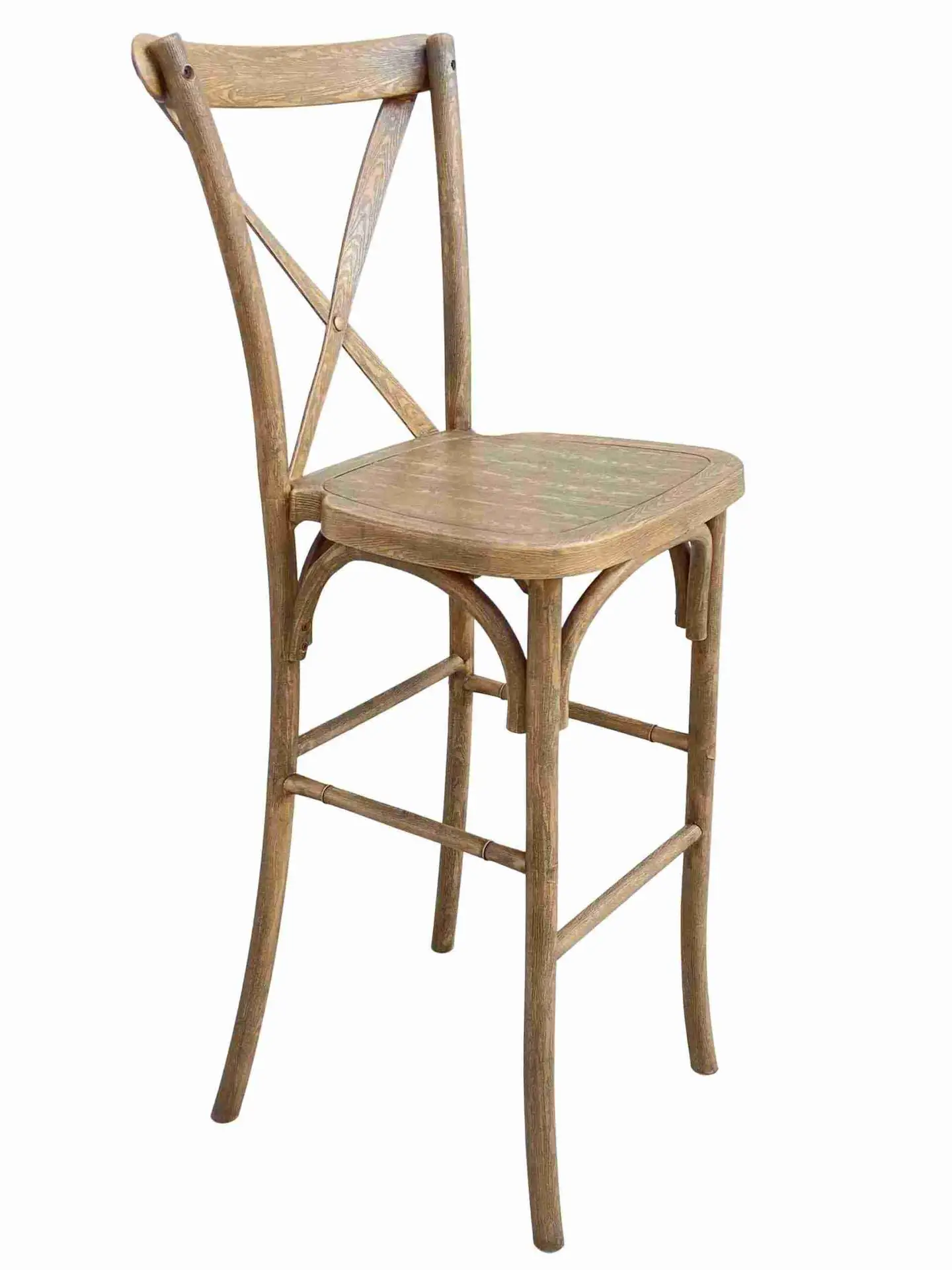 Chestnut Resin Steel Skeleton™ Cross Back Barstool (Per Unit Price Shown – Sold only in Quantities of 2) Some Assembly Required | Rental