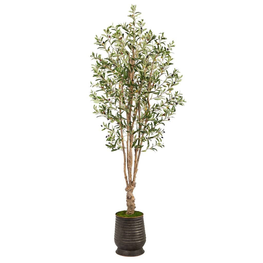 6.5’ Olive Artificial Tree in Ribbed Metal Planter | Rental 6.5’ Olive Artificial Tree in Ribbed Metal Planter | Rental