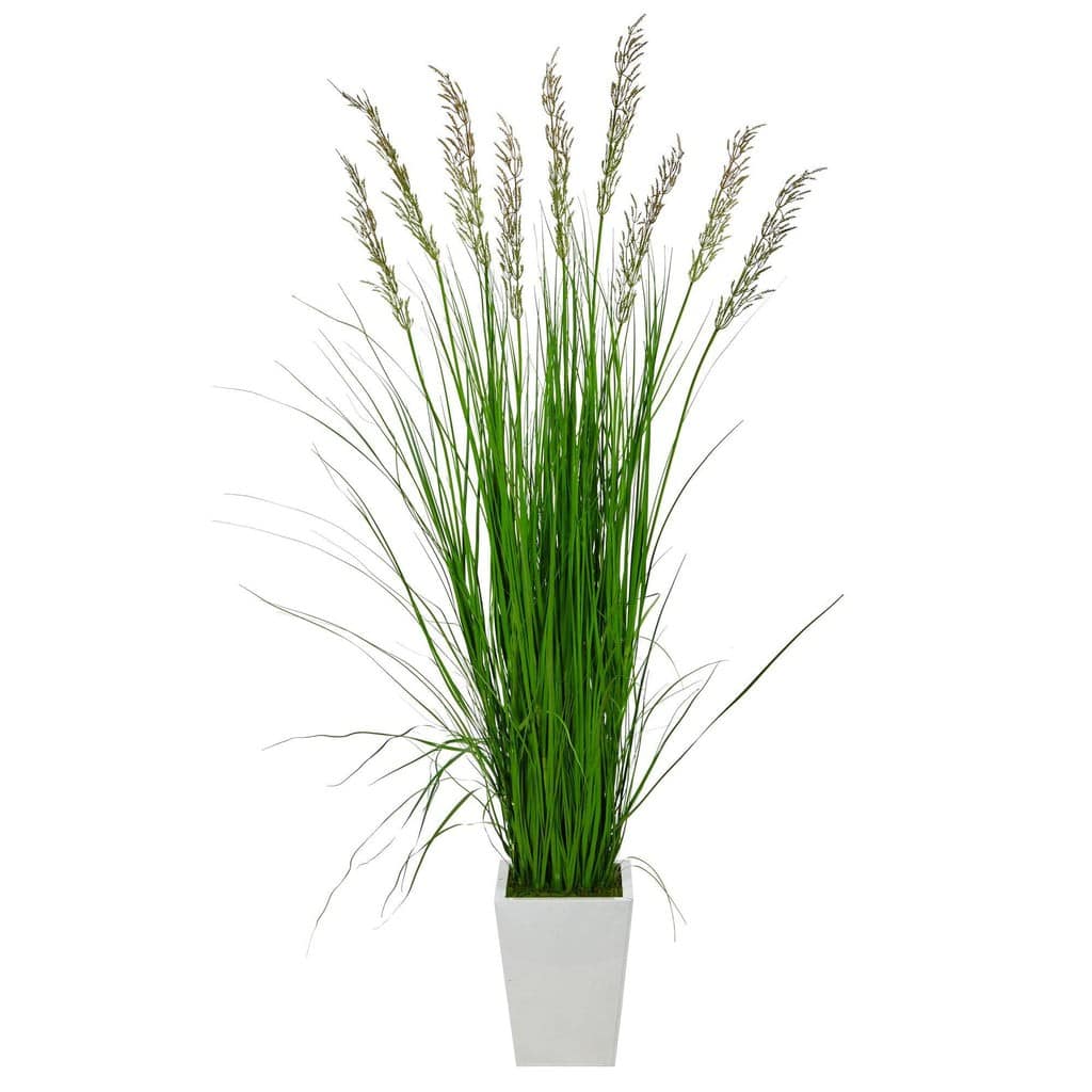 75” Grass Artificial Plant in White Metal Planter | Rental 75” Grass Artificial Plant in White Metal Planter | Rental