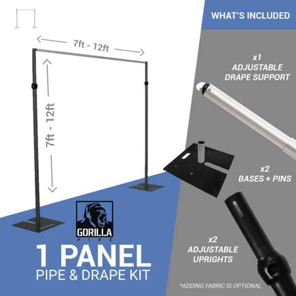 1-Panel Black Anodized Pipe and Drape Kit / Backdrop – 7-12 Feet Tall (Adjustable) | Rental