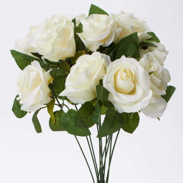 Decostar™ Artificial 12 Roses Bouquet 17½” – White | Rental