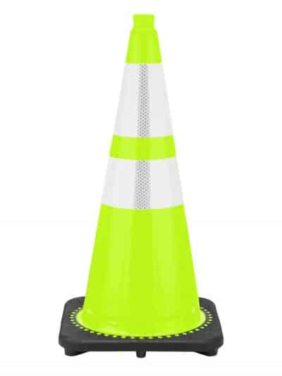 28″ Traffic Cone Black Base, 7 lbs w/ 6″ & 4″ 3M Reflective Collar – Lime Green | Rental