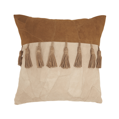 1516 Patchwork Leather Tassel Pillow | Rental