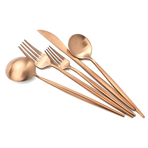Gugrida Copper Gold Flatware, Royal 5 Pieces Luxury Matte Finish 18/10 Stainless Steel Tableware Sets for 1 Including Forks Spoons Knives, Camping Silverware Travel Utensils Set Cu | Rental