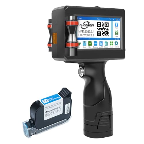 ZHONGMIN Handheld Inkjet Printer with 42ml Quick-Drying Ink Cartridge, Portable Ink Jet Coding Machine for Text/Date/Batch Number/QR Code/Barcode/Logo, Print Height from 0.08 to 0. | Rental