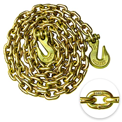 YATOINTO G80 Transport Binder Chain 3/8 Inch x 10 Foot Safety/Binder Chain with Clevis Grab Hooks 7,100 lbs Safe Working Load Logging Chain for Transporting Towing Tie Down Binding | Rental