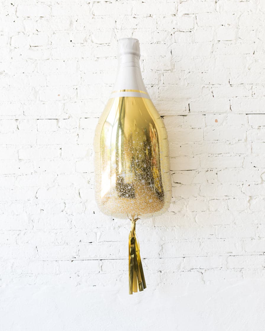36in Gold Champagne Bottle Foil Balloon with Gold Skirt | Rental