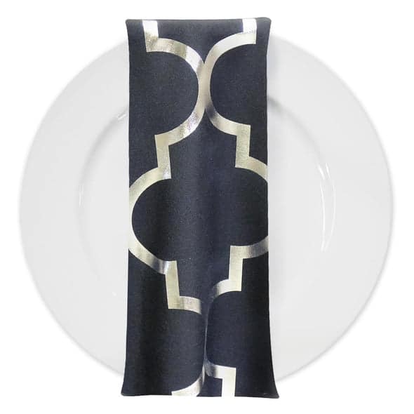 Gatsby (Metallic Print) Table Napkin in Black and Silver | Rental Gatsby (Metallic Print) Table Napkin in Black and Silver | Rental