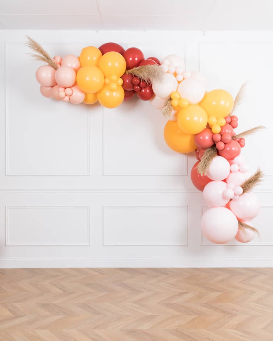 Boho Rainbow – Balloon Garland Install Piece with Pampas -12ft | Rental Boho Rainbow – Balloon Garland Install Piece with Pampas -12ft | Rental