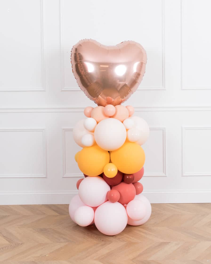 Boho Rainbow Party – Rose Gold Heart Foil Balloon Column – 4ft | Rental