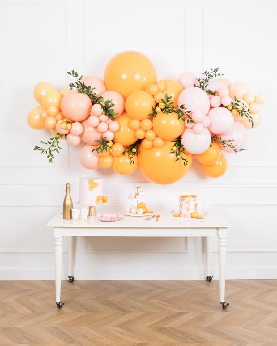 Citrus – Balloon Backdrop Install Piece with Greenery – 6ft | Rental Citrus – Balloon Backdrop Install Piece with Greenery – 6ft | Rental