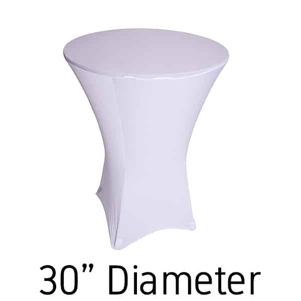 200 GSM Grade A Quality Spandex Hi-Boy Table Cover – White – Cocktail Table – 30″ Diameter | Rental