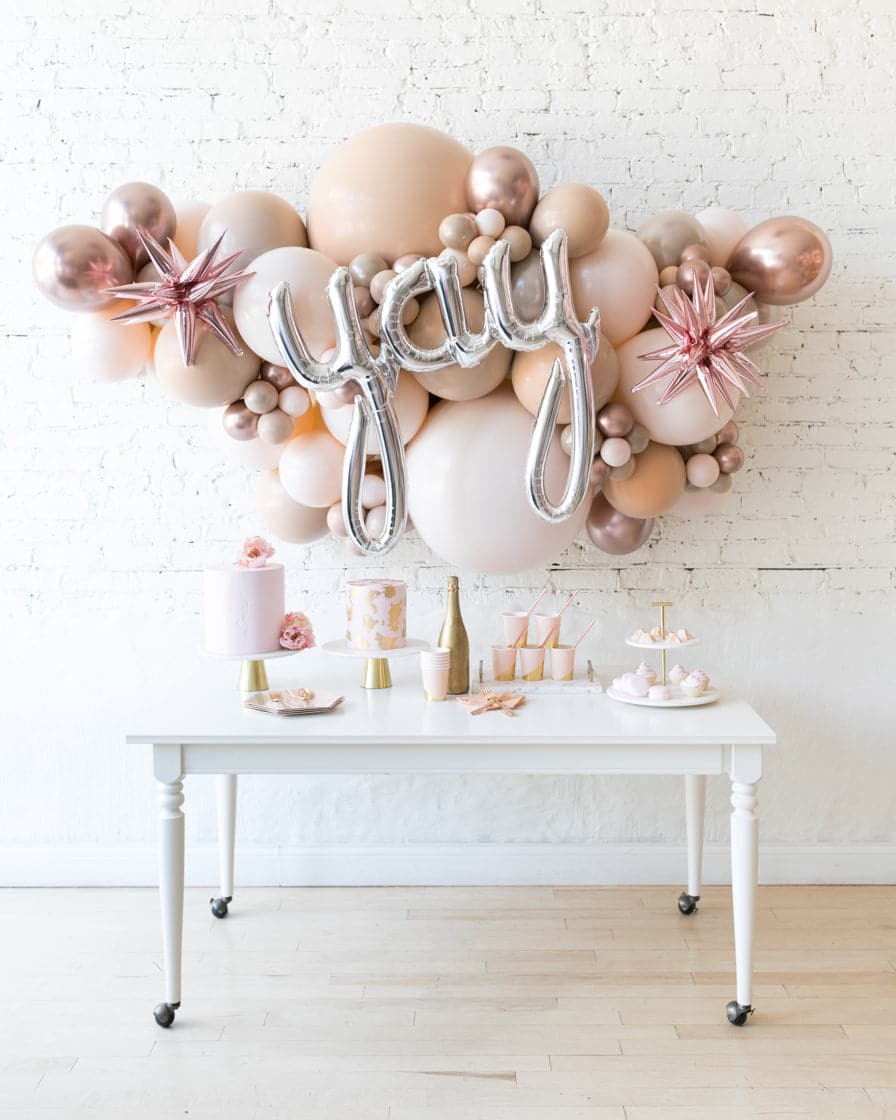 Glam Tan – Yay Script Backdrop Balloon Garland Install Piece – 6ft | Rental Glam Tan – Yay Script Backdrop Balloon Garland Install Piece – 6ft | Rental