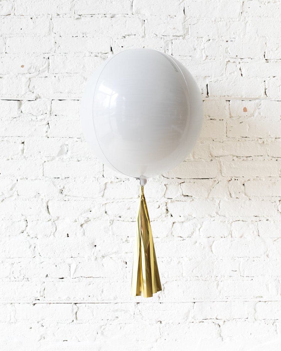 16in White Orb Foil Balloon and Gold Skirt | Rental
