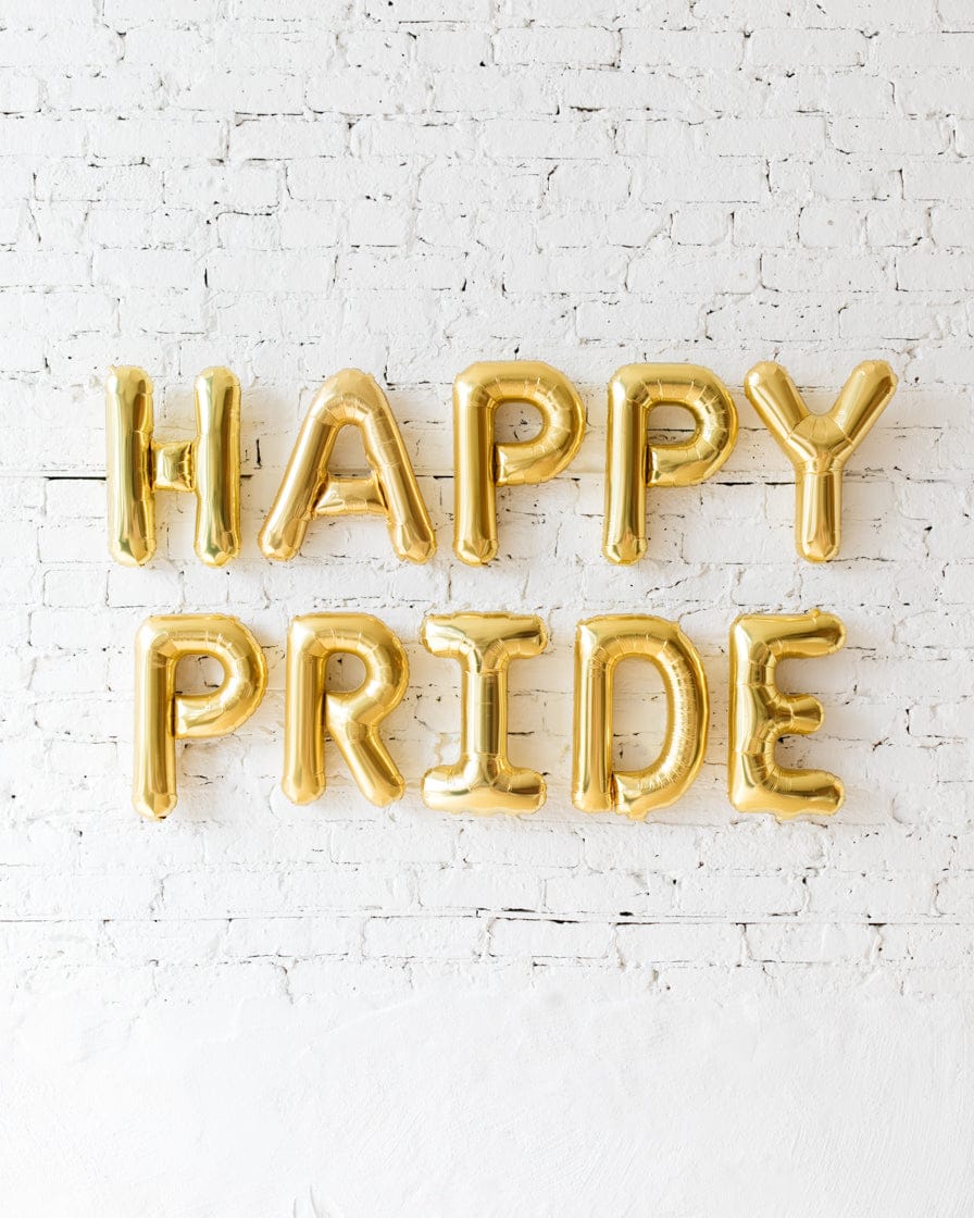 16in HAPPY PRIDE Gold Foil Balloon Set | Rental