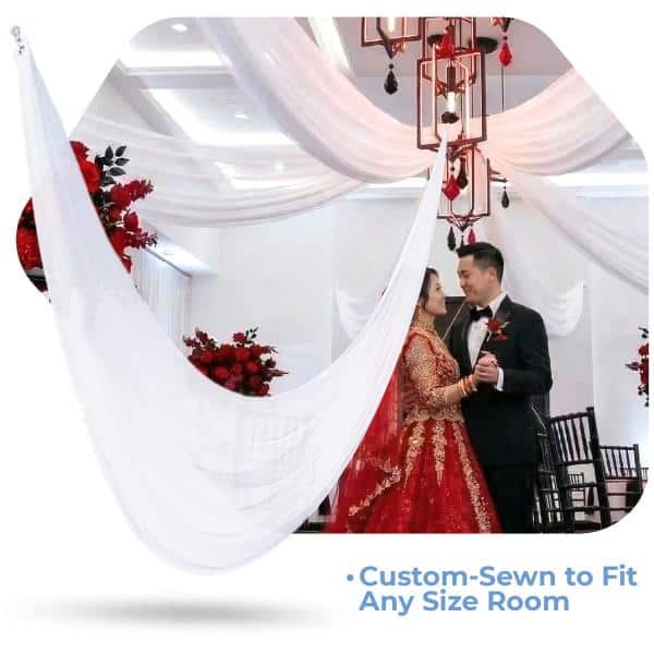 Single Piece – White Crushed Taffeta Prefabricated Ceiling Drape Panel – Choose Length and Drop! | Rental Single Piece – White Crushed Taffeta Prefabricated Ceiling Drape Panel – Choose Length and Drop! | Rental