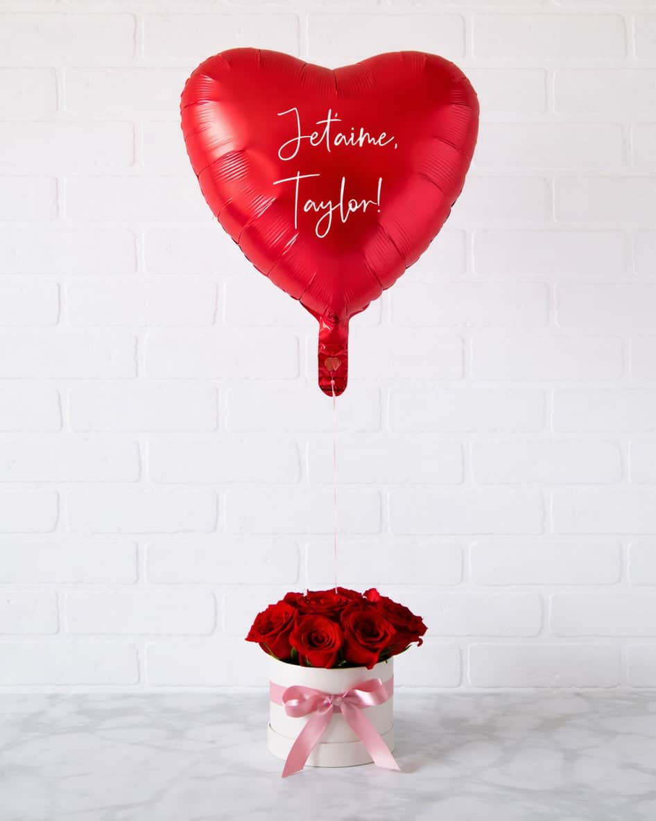 GIFT-18in Foil Heart and Red Rose Bloom Box | Rental GIFT-18in Foil Heart and Red Rose Bloom Box | Rental