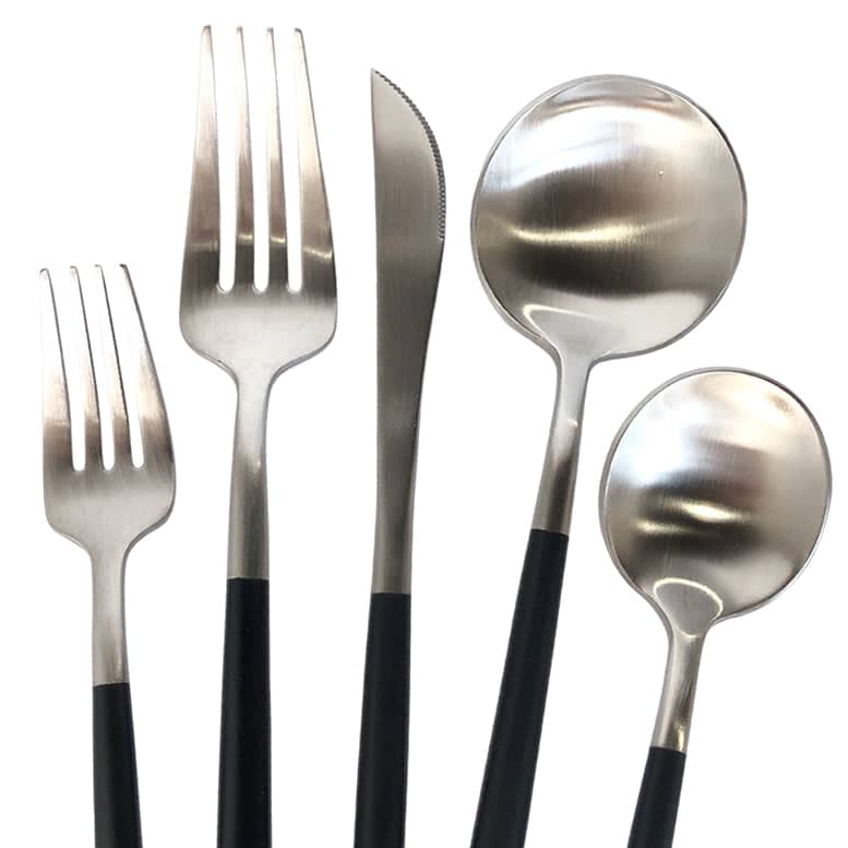 Luna Modero Flatware/Cutlery in Silver/Black | Rental