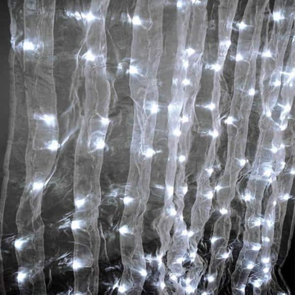 12ft Tall White Organza Curtain w/ LED Lights | Rental 12ft Tall White Organza Curtain w/ LED Lights | Rental