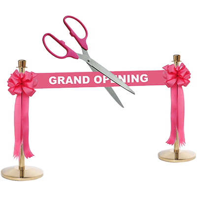 Ribbon Cutting Kit | Grand Opening Ceremony Gloss Pink Ribbon, Scissors, Bows & Stanchions | Rental Ribbon Cutting Kit | Grand Opening Ceremony Gloss Pink Ribbon, Scissors, Bows & Stanchions | Rental