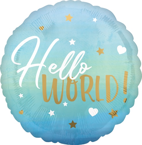 18″ Blue Baby Boy Hello World Anagram Balloon | Purchase | Rental
