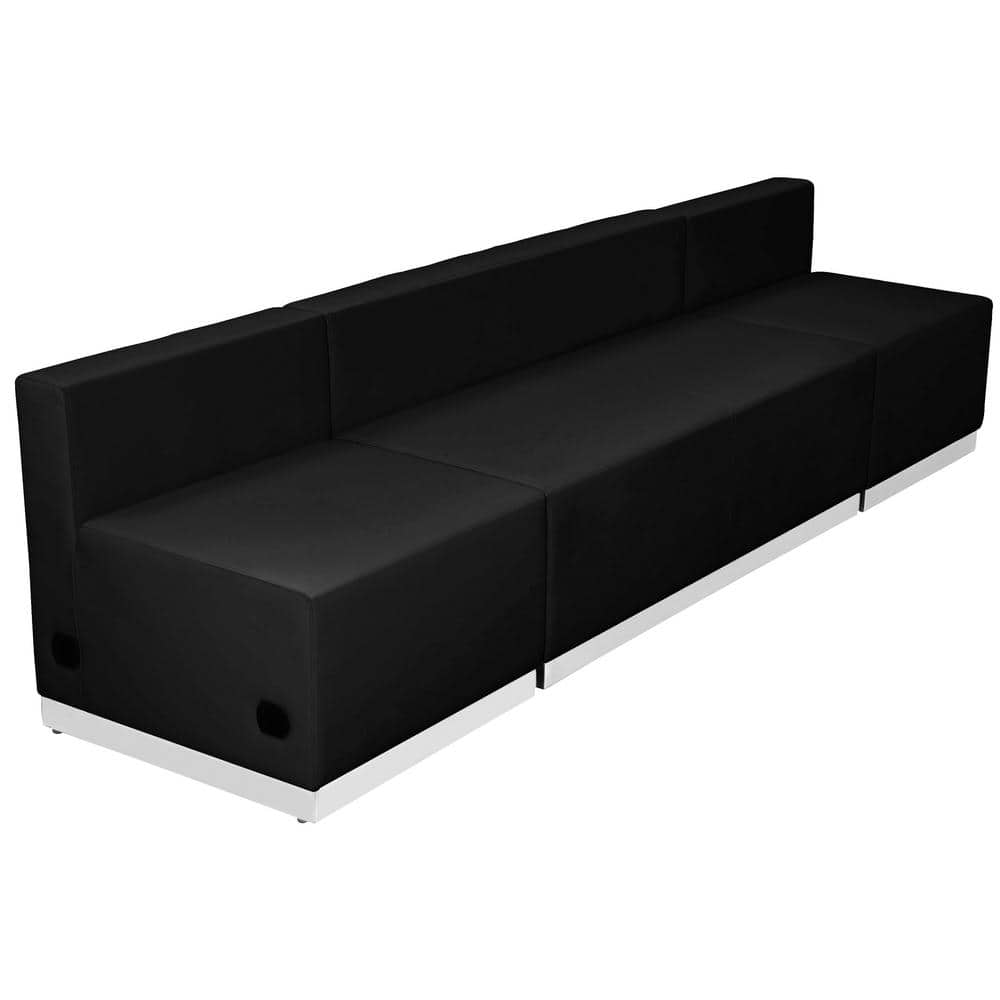 Flash Furniture — Hercules Alon 102.5 in. in 3-Pieces Black Bonded Leather Rectangular Sectional Sofa in Black with LeatherSoft Reception | Rental