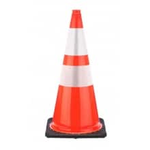 28″ Traffic Cone Black Base, 5.5 lbs w/ 6″ & 4″ 3M Reflective Collar – Orange | Rental