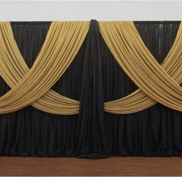 Drapery – Package – Criss-Cross Curtain 2 Panel Backdrop – 8-20′ | Rental