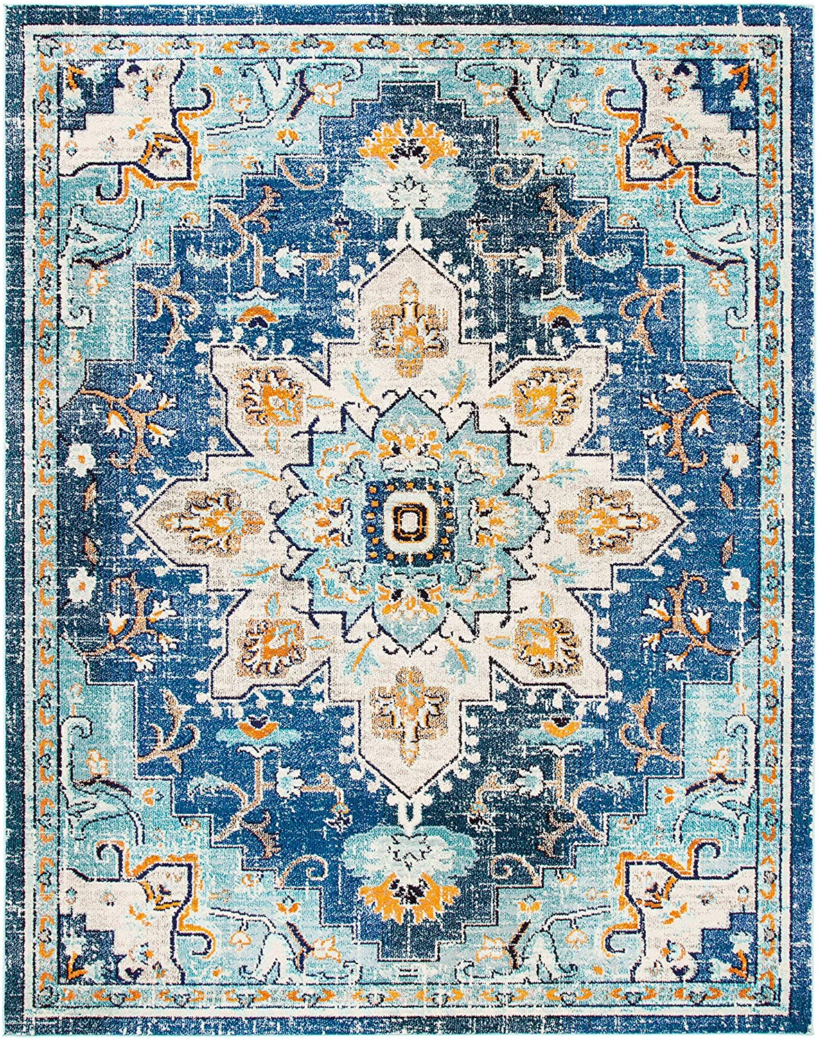Boho Chic Vintage Distressed Medallion Area Rug | 10′ x 14′ | Blue/Light Blue | Rental Boho Chic Vintage Distressed Medallion Area Rug | 10′ x 14′ | Blue/Light Blue | Rental