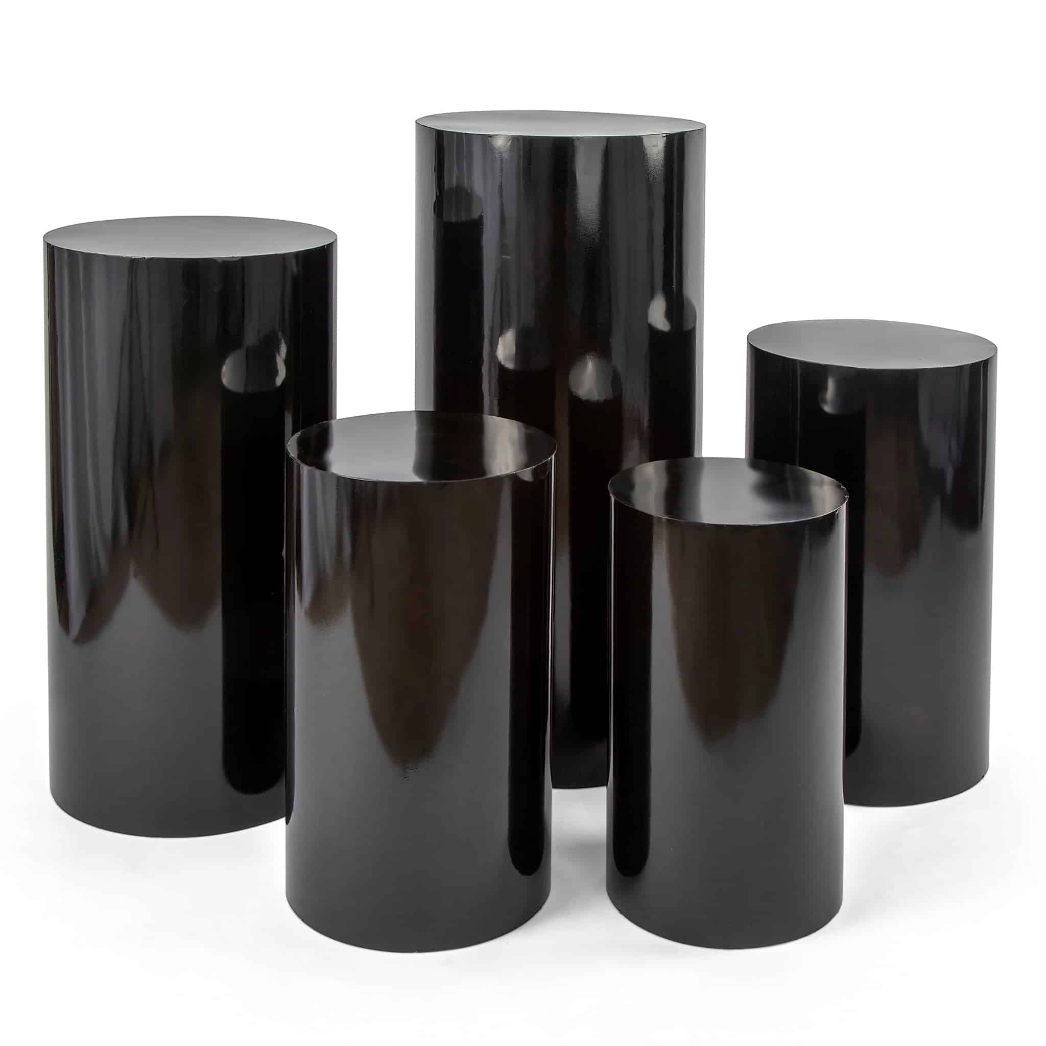 Metal Cylinder Pedestal Display Stands 5 pcs/set – Black | Rental Metal Cylinder Pedestal Display Stands 5 pcs/set – Black | Rental