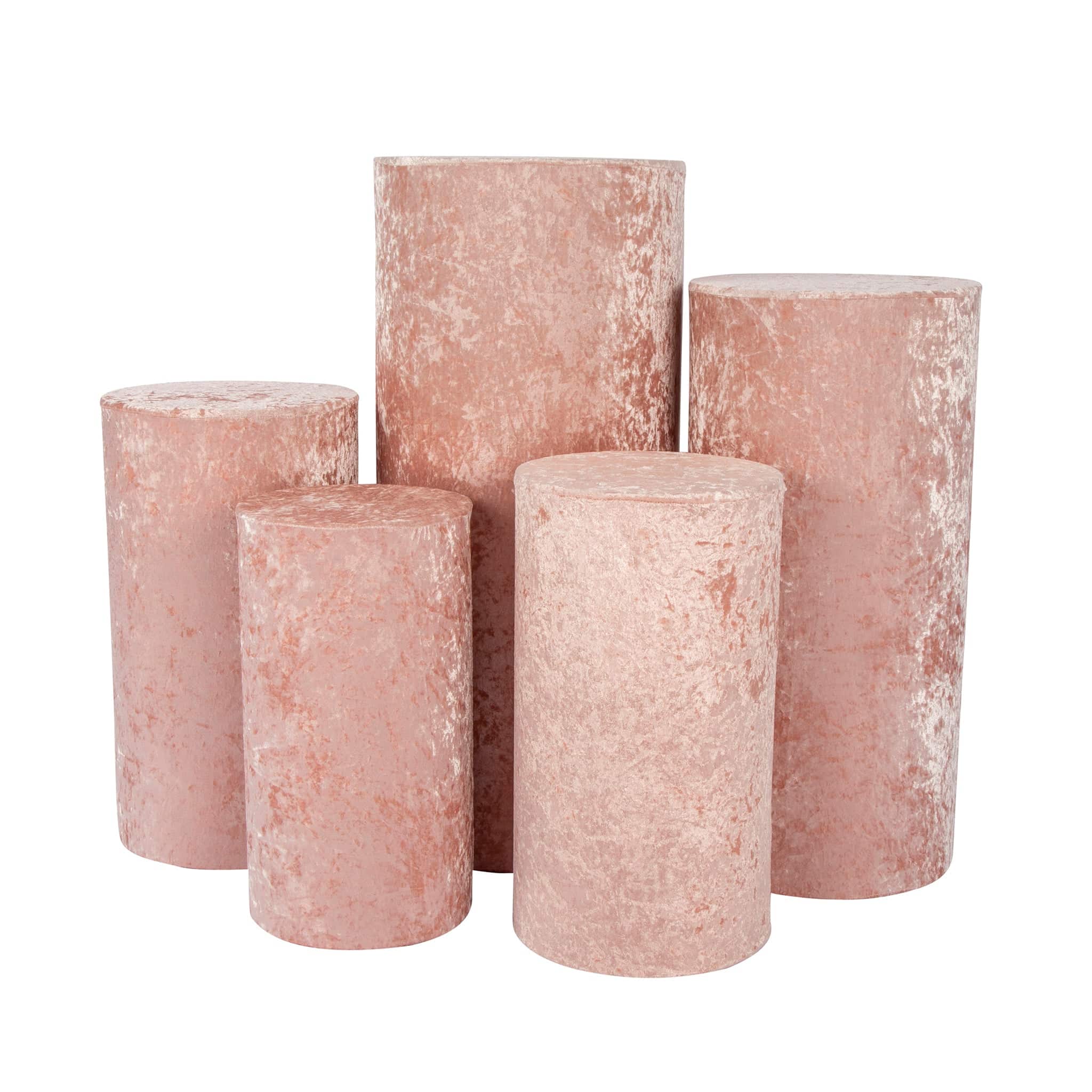 Velvet Covers for Metal Cylinder Pedestal Stands 5 pcs/set – Blush/Rose Gold | Rental