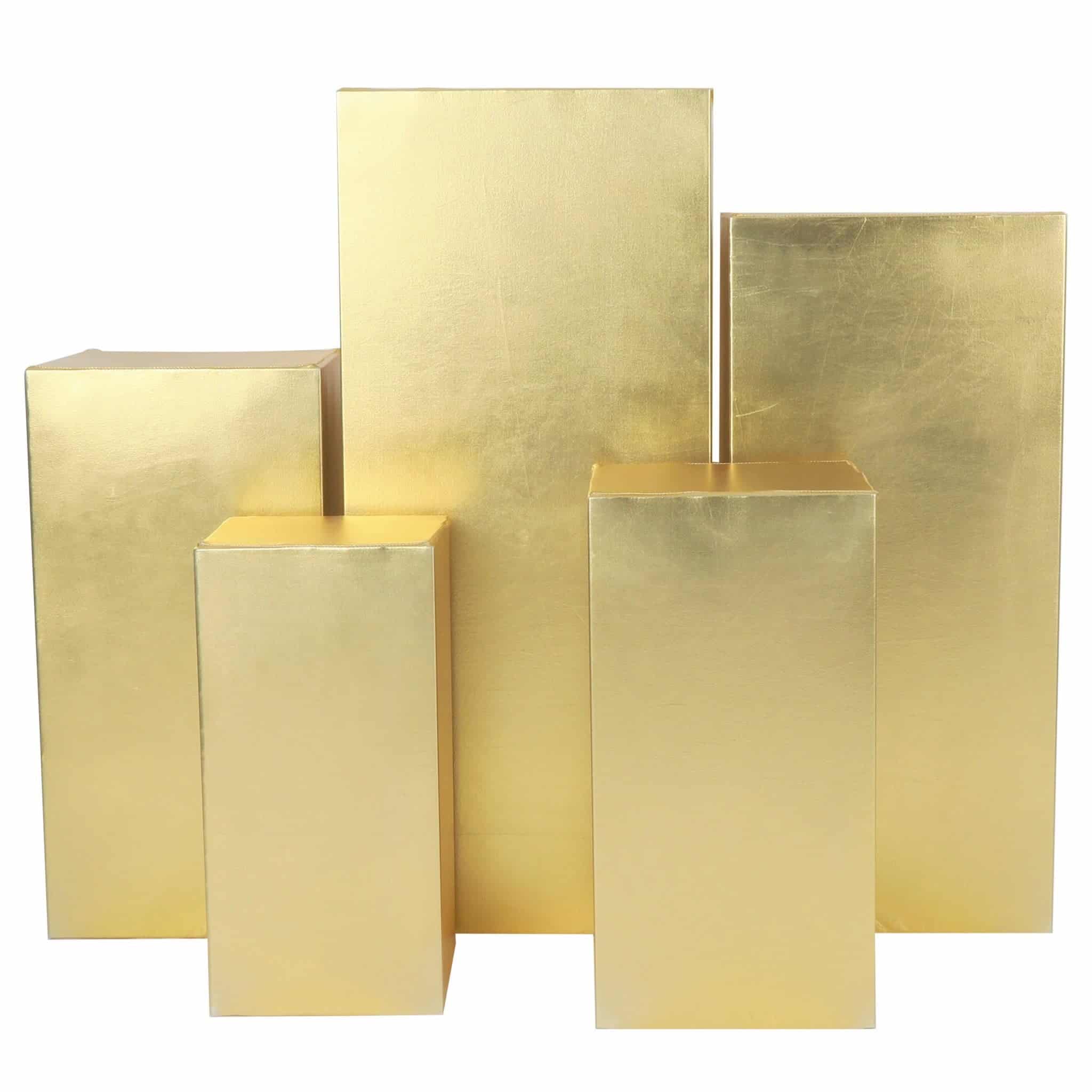 Spandex Covers for Square Metal Pillar Pedestal Stands 5 pcs/set – Metallic Gold | Rental Spandex Covers for Square Metal Pillar Pedestal Stands 5 pcs/set – Metallic Gold | Rental
