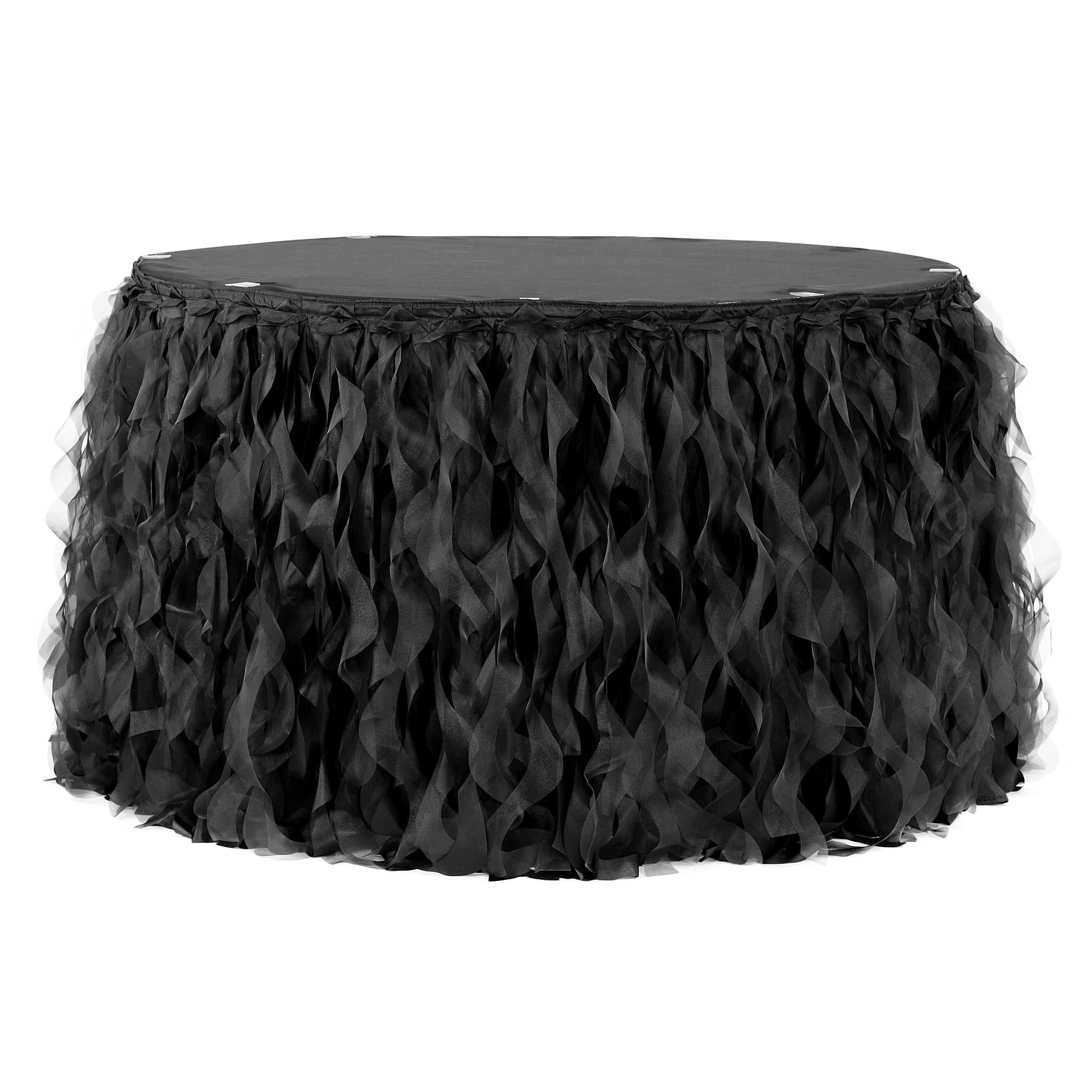 Curly Willow 17ft Table Skirt – Black | Rental Curly Willow 17ft Table Skirt – Black | Rental