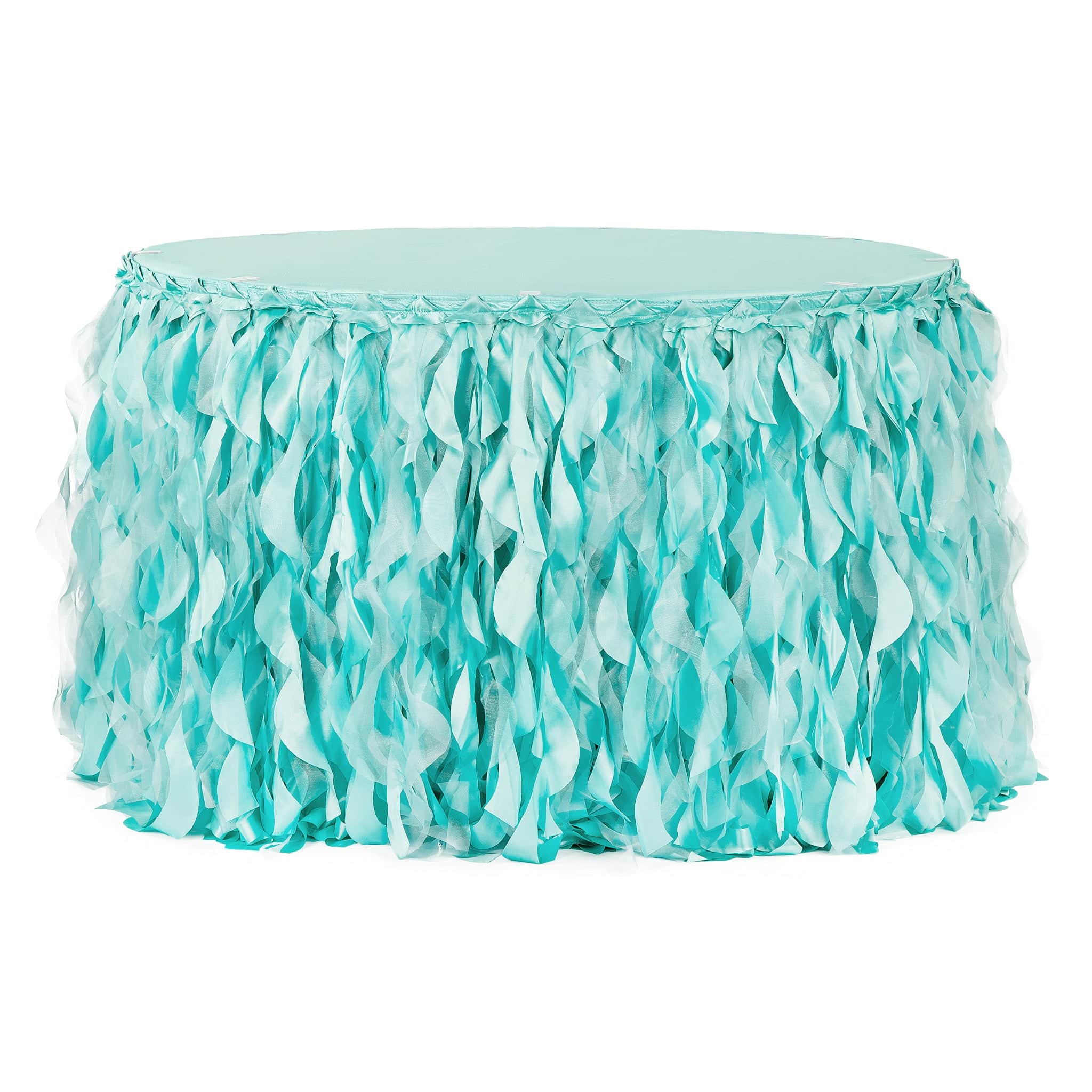 Curly Willow 14ft Table Skirt – Turquoise | Rental Curly Willow 14ft Table Skirt – Turquoise | Rental
