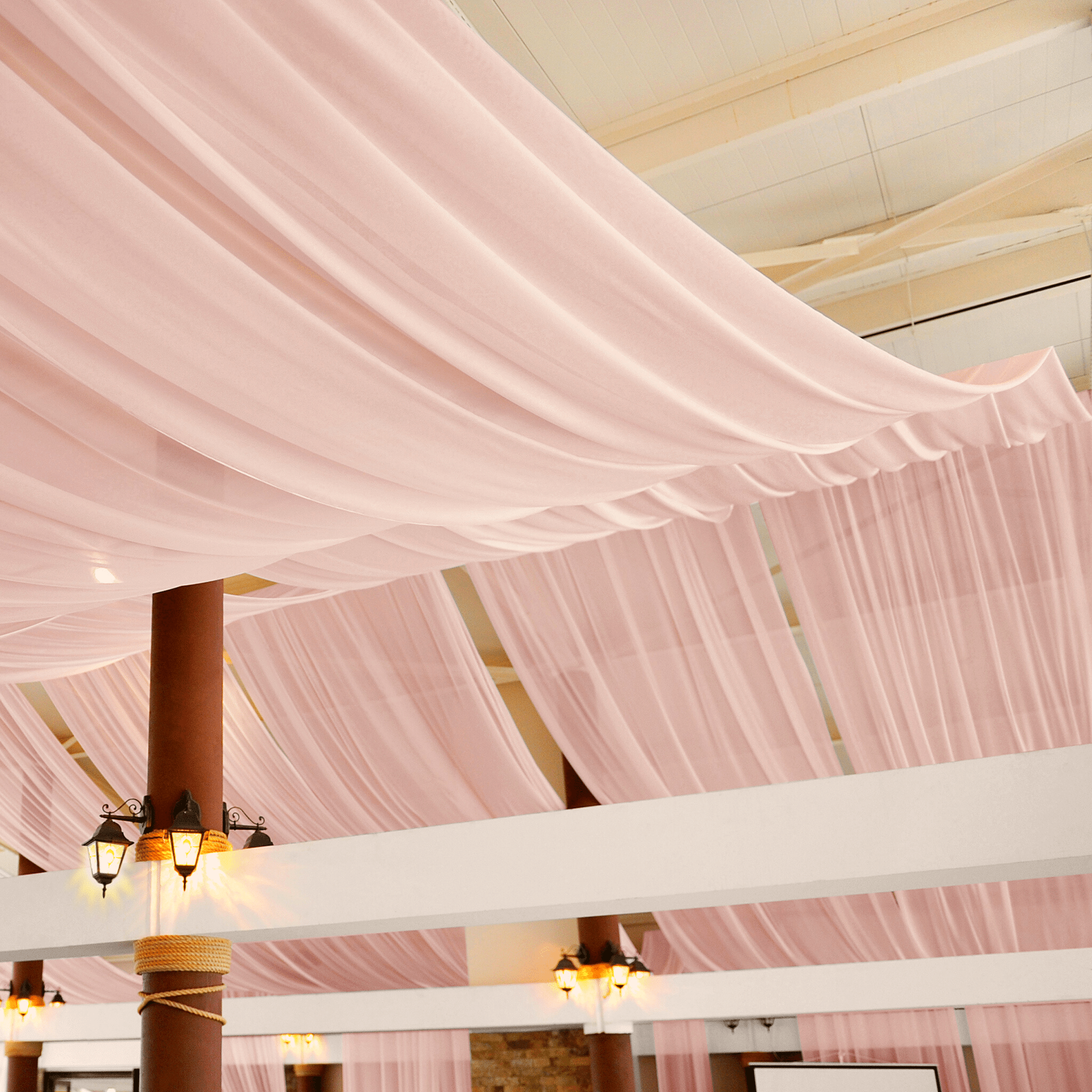 30ft Ceiling/Curtain Draping Sheer Voile Flame Retardant (FR)  – Blush | Rental