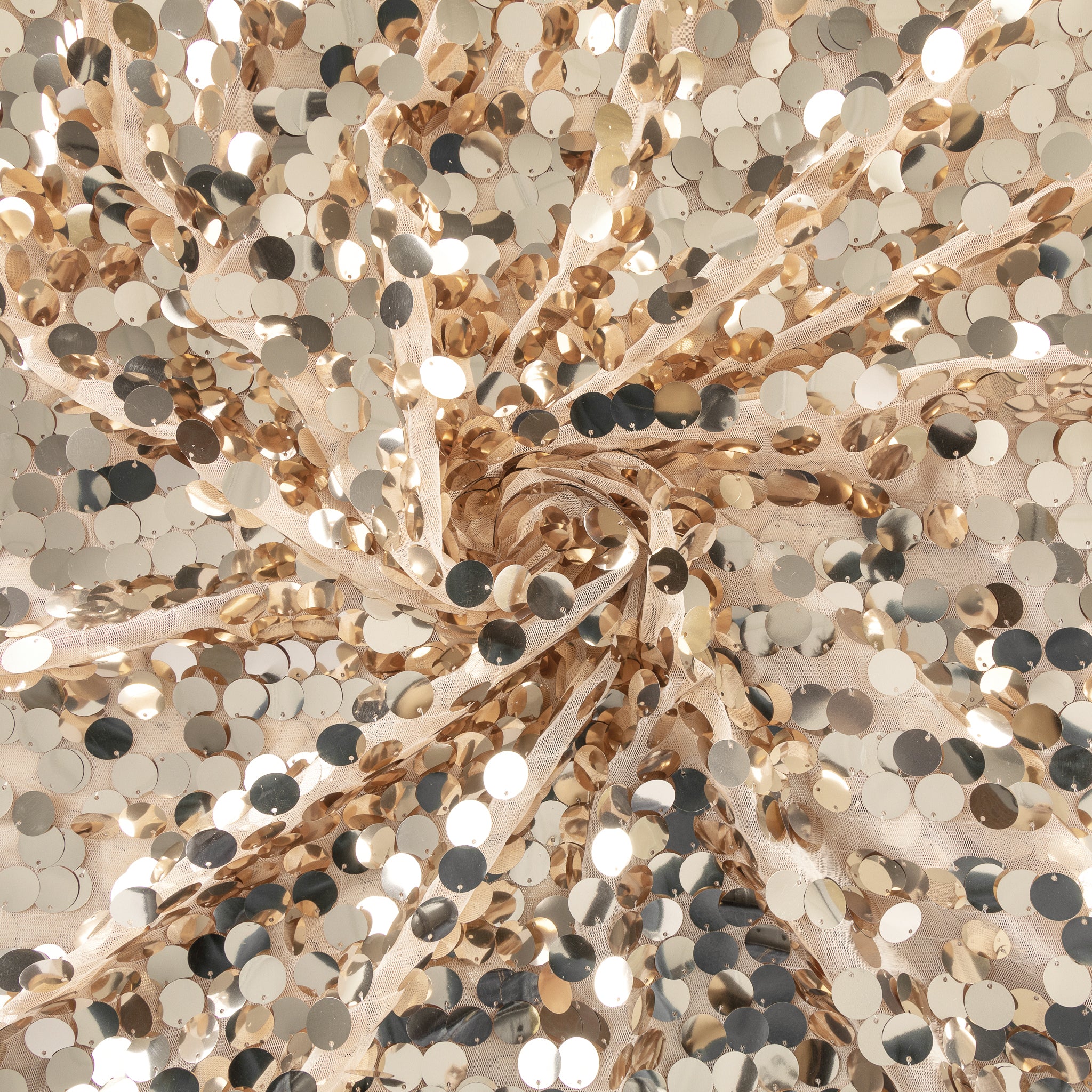 10 yards Large Payette Sequins Fabric Bolt – Champagne | Rental
