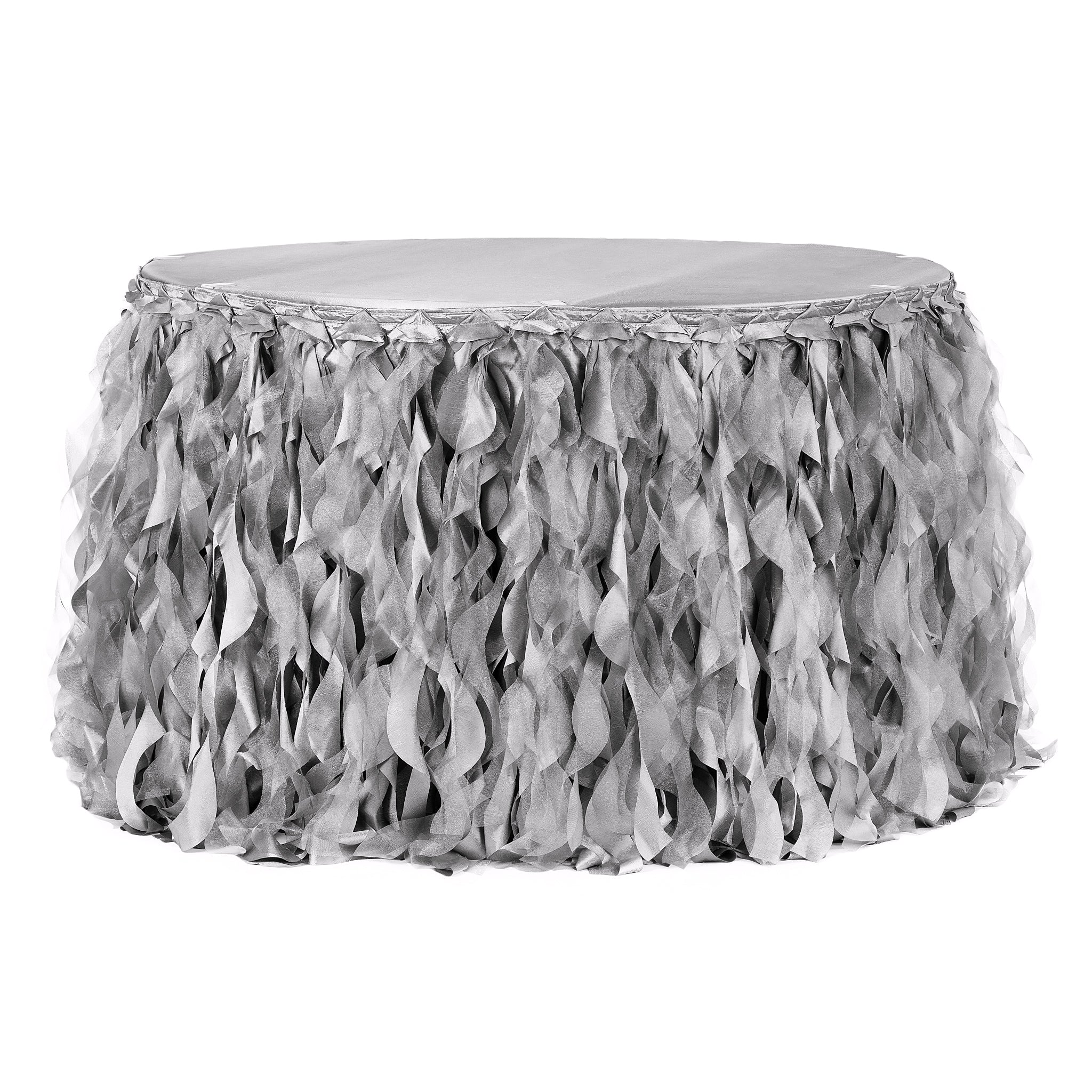 Curly Willow 17ft Table Skirt – Silver | Rental Curly Willow 17ft Table Skirt – Silver | Rental