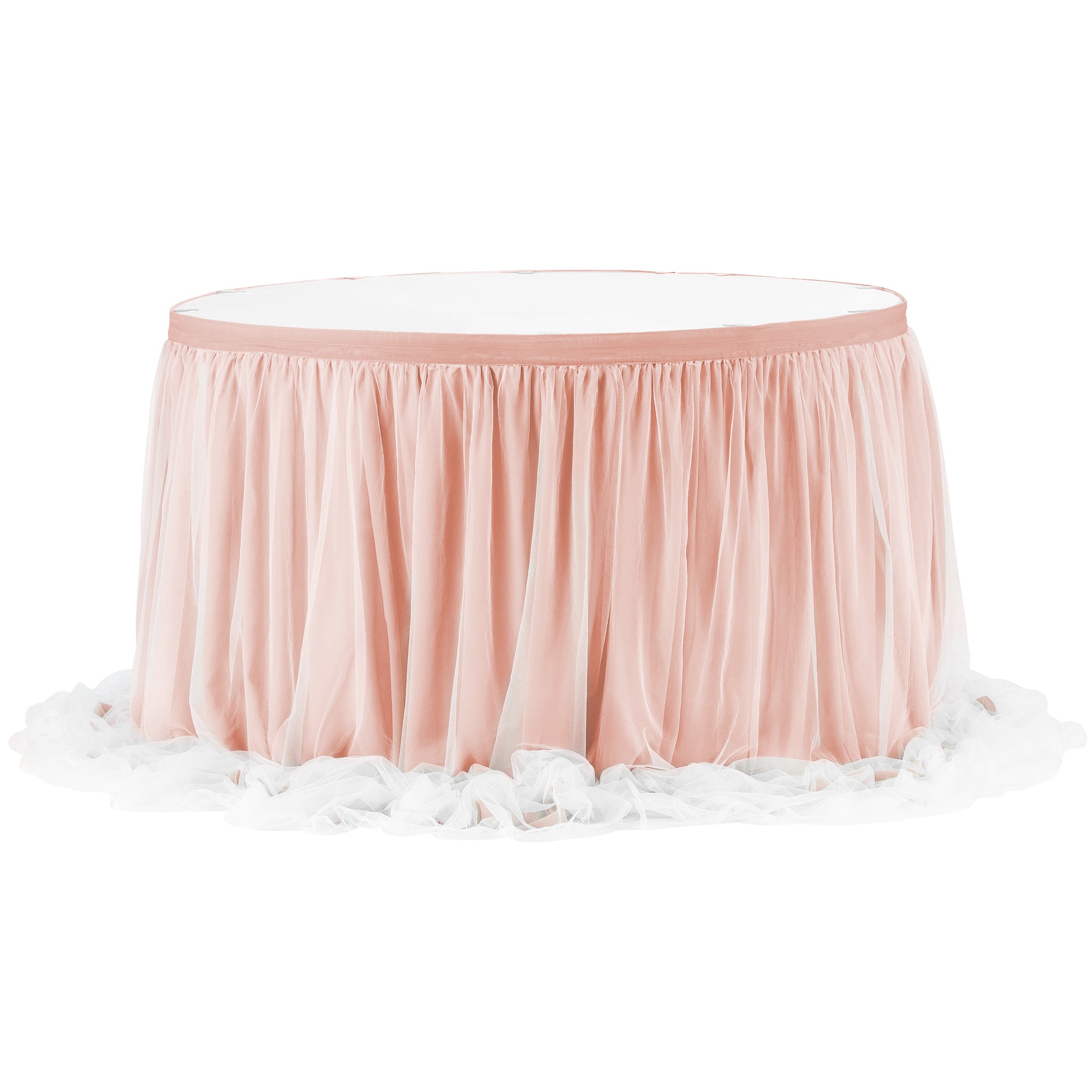Chiffon Tulle Table Skirt Extra Long 17ft – Blush/Rose Gold | Rental Chiffon Tulle Table Skirt Extra Long 17ft – Blush/Rose Gold | Rental