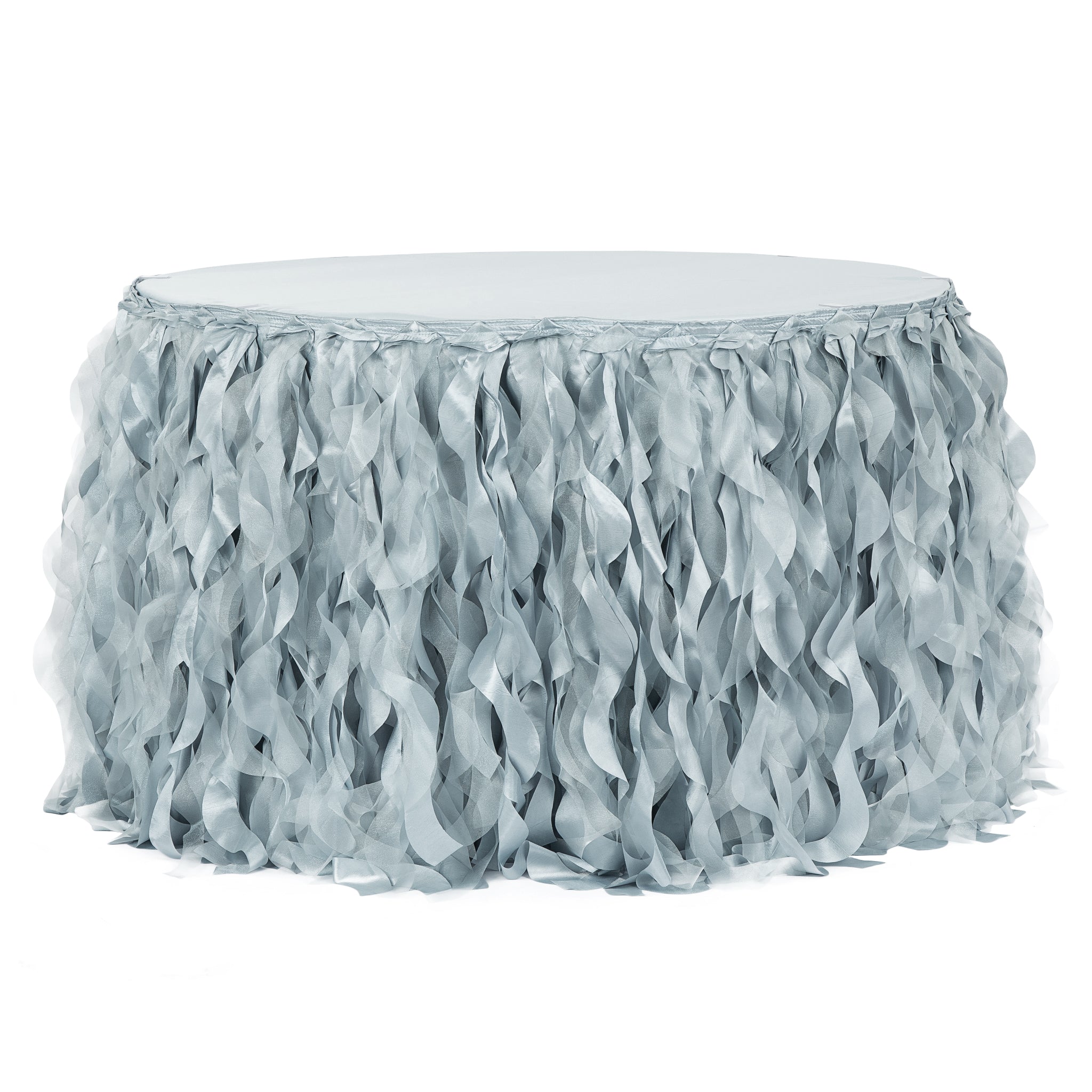 Curly Willow 17ft Table Skirt – Dusty Blue | Rental Curly Willow 17ft Table Skirt – Dusty Blue | Rental