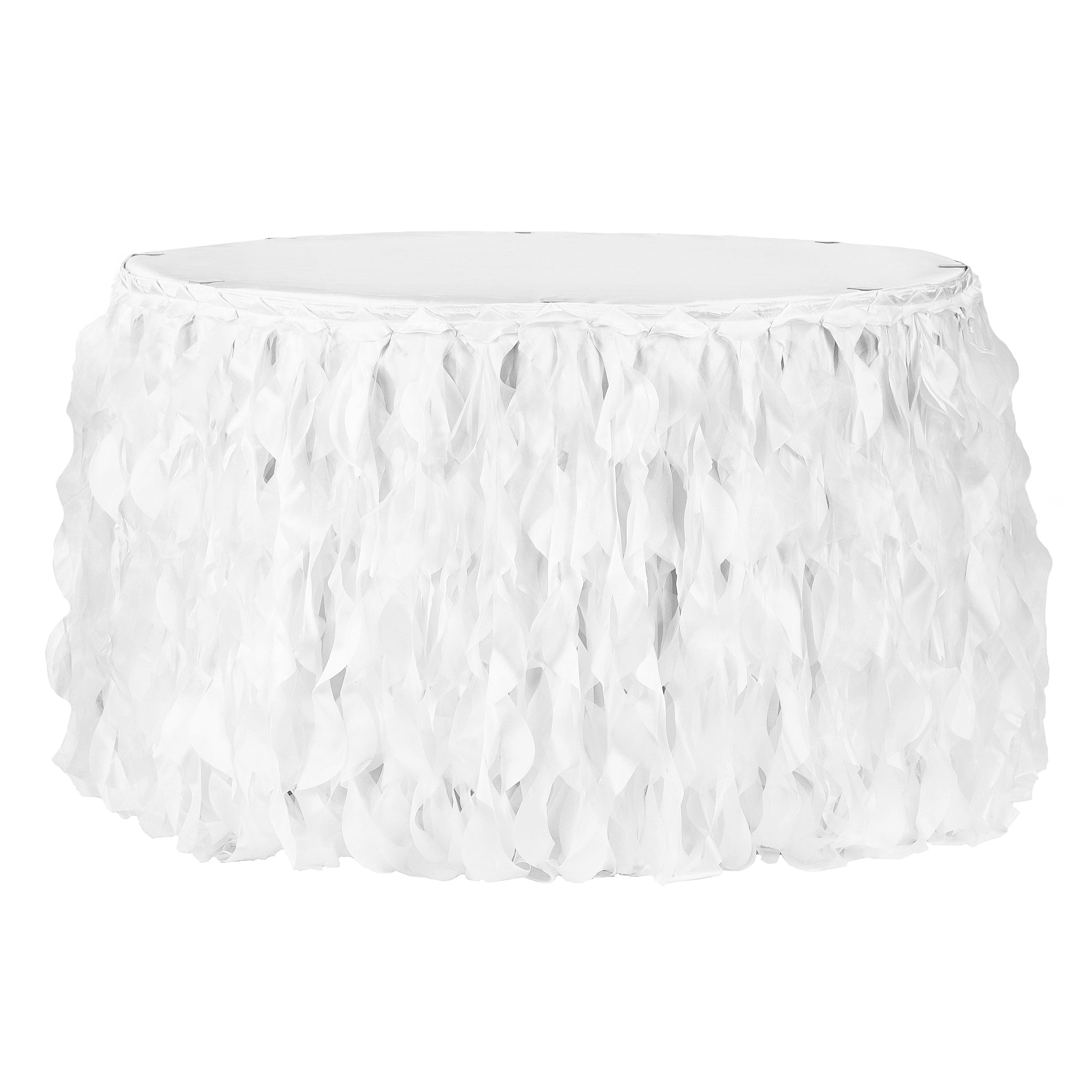 Curly Willow 14ft Table Skirt – White | Rental Curly Willow 14ft Table Skirt – White | Rental