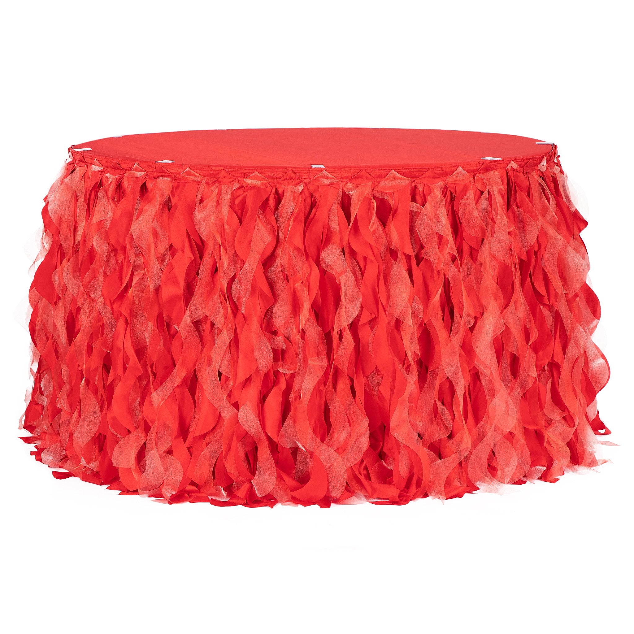Curly Willow 17ft Table Skirt – Red | Rental Curly Willow 17ft Table Skirt – Red | Rental