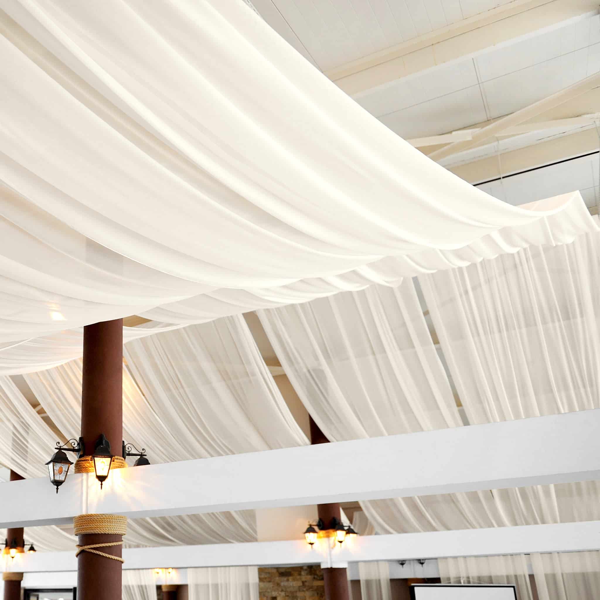 20ft Ceiling/Curtain Draping Sheer Voile Flame Retardant (FR)  – Ivory | Rental