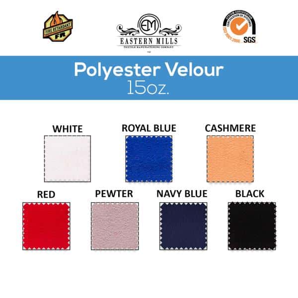 15oz. Fire Retardant Polyester Velour by the Yard – Economy Decorator Grade – 60″ Wide – Choice of Colors | Rental 15oz. Fire Retardant Polyester Velour by the Yard – Economy Decorator Grade – 60″ Wide – Choice of Colors | Rental