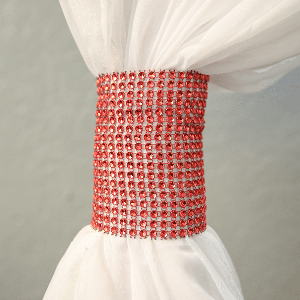 DecoStar™ Red Rhinestone Mesh Velcro Band / Curtain Tie | Rental DecoStar™ Red Rhinestone Mesh Velcro Band / Curtain Tie | Rental