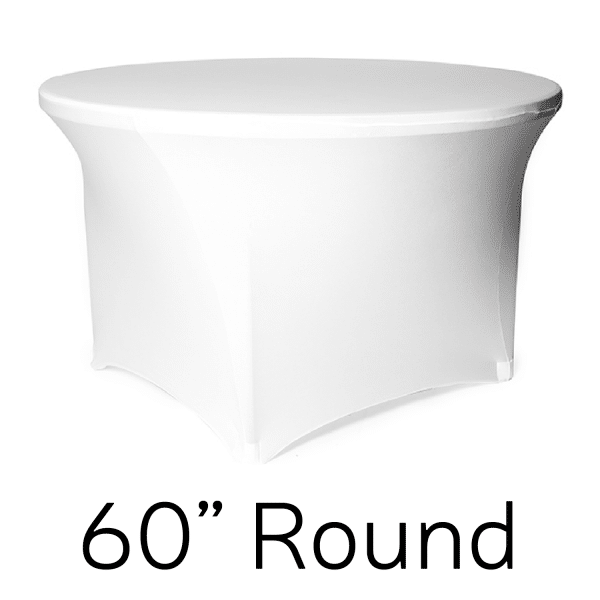 200 GSM Grade A Quality 60″ Round Spandex Table Cover – White | Rental